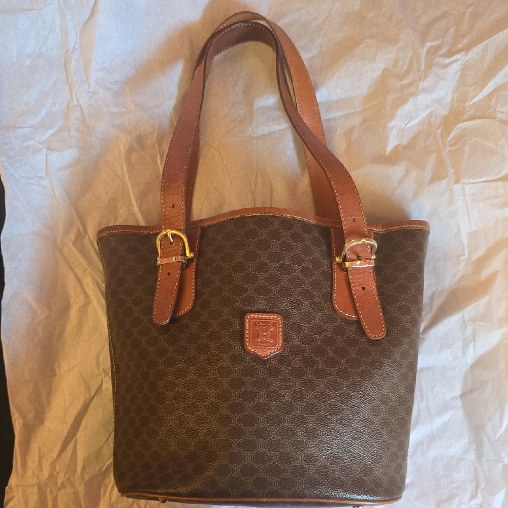 Celine Brown and Tan Patterned Tote
